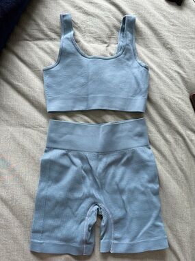 Light Blue Seamless Ribbed Sports Set
